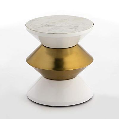 Mesa Auxilar 36X36X39 MARMOL BLANCO/METAL BLANCO/DORADO
