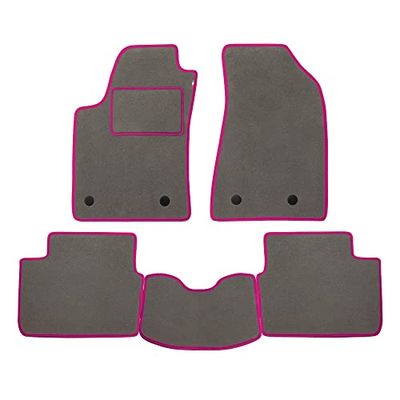 Set Tappetini realizzato per CITROEN DS5 anno dal 2011 al 2018 in Moquette tessuto di velluto Made in Italy GRIGI bordo Fucsia