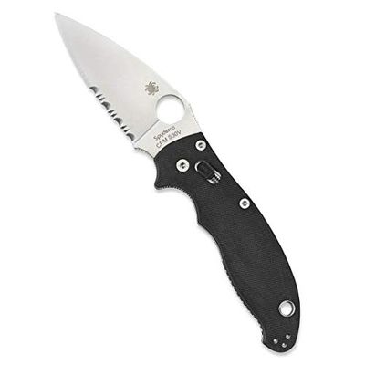 Spyderco Uniseks – volwassenen, zakmes, Manix 2 Ball Bearing Lock, lemmet: 8,6 cm, G10, zwart, klapmes, deel gekarteld, zakclip, satijnen afwerking, grijs, normaal