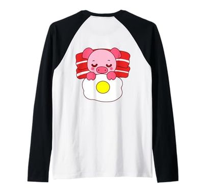 Simpatico maialino che dorme su pancetta cuscino e coperta a forma di uovo sul retro Maglia con Maniche Raglan