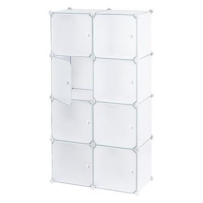 Baroni Home Mobile Componibile Salva Spazio, Organizzatore con Scomparti Impilabili in Plastica per Camera da Letto, Cabina Armadio, Ingresso, Bianco, 8 Scomparti, 75x37x147 cm