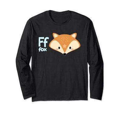 F for Fox with Cute Kawaii Cartoon Fox Maglia a Manica