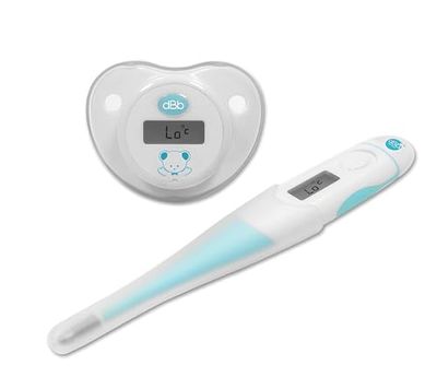 dBb Remond Duo Thermomètres Médicaux Bébé – 1 Thermomètre digital & 1 Sucette Thermomètre - Affichage Numérique précis – Blanc & bleu