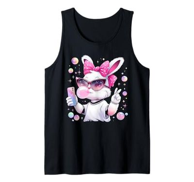 Carino Bunny Selfie Bubblegum Aesthetic Custom del giorno di Canotta