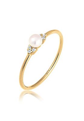 Elli DIAMONDS Anello Donne Fidanzamento Perla con Diamante (0.03 ct.) in Oro Giallo 585