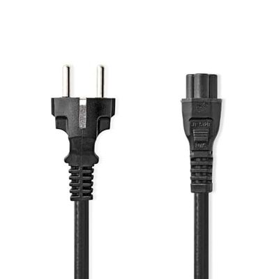 NEDIS Cable de alimentación, Enchufe de protección de Contacto, IEC-320-C5, Recto, niquelado, 2,00 m, Redondo, PVC, Negro, Bolsa de plástico