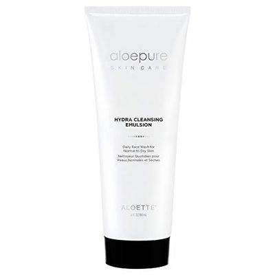 Aloette Aloepure Hydra Cleansing Emulsion: Multivitamin face wash removes makeup and impurities, infused with powerful hydrators for normal to dry skin. 180 ml.