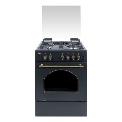 Svan Cocina de Gas Butano con Horno 59 Litros Rústico negro SKGW4600RN. 4 Zonas Cocinado, Quemador WOK triple llama, Ignición Automática, Horno con Grill, Kit Conversión Gas Natural