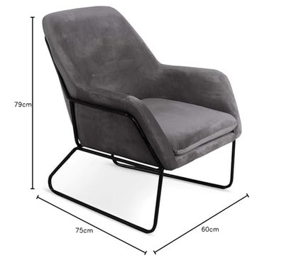 Fauteuil Claudio Velours Gris Pieds Métal Noir