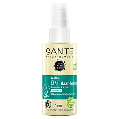 SANTE Naturkosmetik, stärkande ansiktsspray mot håravfall, hårbottenbehandling för friskt och fullt hår, med ekologiskt koffein, arginin och anagin, kraft hårtonik, 1 x 75 ml