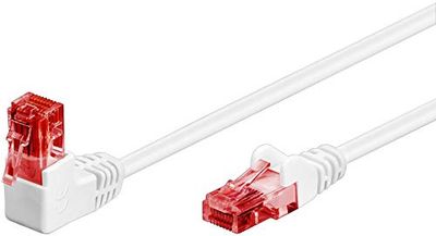 Goobay 51521 CAT 6 kabel krosowy, wtyczka 90 stopni, kabel sieciowy, Ethernet, Playstation, Xbox, kabel LAN, DSL, U/UTP, wtyk RJ45, biały, 0,50 m