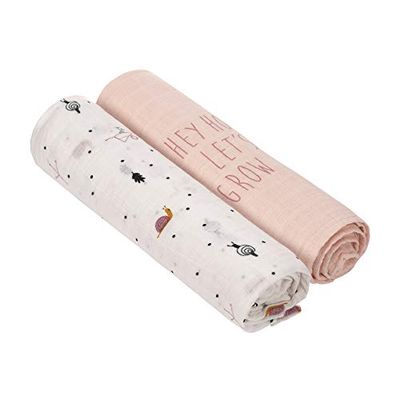LÄSSIG Linge de puériculture pour bébé Lot de 2 mousselines Couverture de puériculture douillettement doux et respirant (2 pcs. 120 x 120 cm)/ Heavenly Soft Swaddle XL Garden Explorer girls