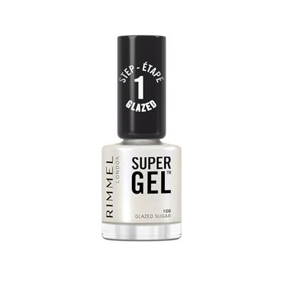 Rimmel Super Gel, 106 Glazed Sugar, Vernis longue tenue, Finition givrée, Application facile, Manucure effet gel, Résistant aux éclats, Formule clean, 12ml