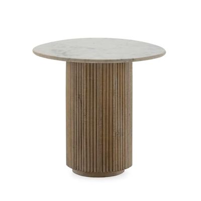 MESA AUXILIAR 45,72X45,72X50,17 MARMOL BLANCO/MADERA NATURAL BLANCO LAVADO
