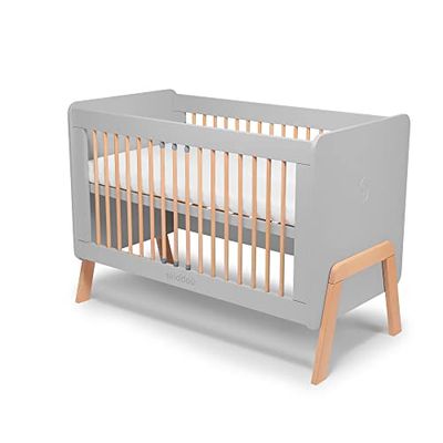 skiddoü Cuna de Madera para niños Krubb Altura Ajustable, para colchones de 120x60 cm, barandilla de Seguridad, barrotes extraíbles, Madera Maciza de Haya, Haya, de 0 a 4 años, Gris