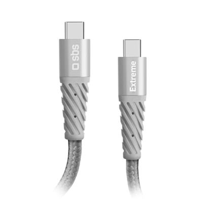 SBS Cavo USB-C - USB-C ultraresistente in fibra aramidica, resiste a 50.000 pieghe, per ricarica e trasferimento dati, connettori rinforzati, lunghezza 1.5 metri, Grigio