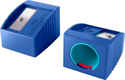 FABER-CASTELL 181780 - Taille-crayon Grippy avec protection de coupe, bleu, taille-crayon enfant