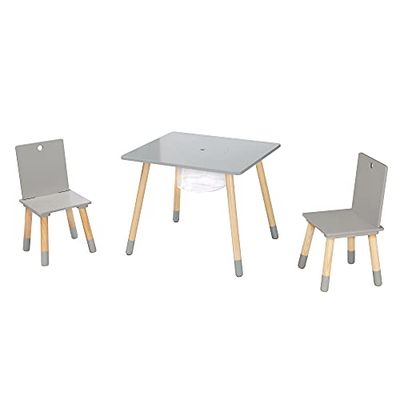 roba Ensemble Table et 2 Chaises Enfants avec Filet de Rangement - Pieds en Bois Massif - pour Filles et Garçons de 2 Ans et plus - Supporte 50 kg - Gris / Naturel