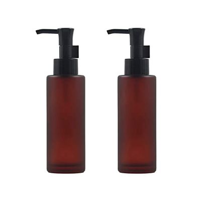 2 Botellas de Vidrio ámbar de 100 ml con Bombas de loción Negra, dispensador de jabón líquido, dispensador de Crema, contenedores para baño, Cocina y jardín