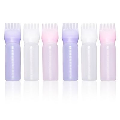 Kiperline 6 stycken applikatorflaska hår, 120 ml håroljflaska, hårolja applikator flaska för rotkam, applikatorflaska, hårfärgningsflaskor, hårfärgningsborste flaska (vit, lila, rosa)
