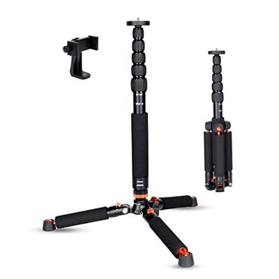 Koolehaoda Monopiede per Fotocamera con Treppiede in Metallo 46cm-177cm Monopiede da Viaggio Portatile per DSLR Canon, Sony, Nikon, Carico Massimo 6kg - Nero