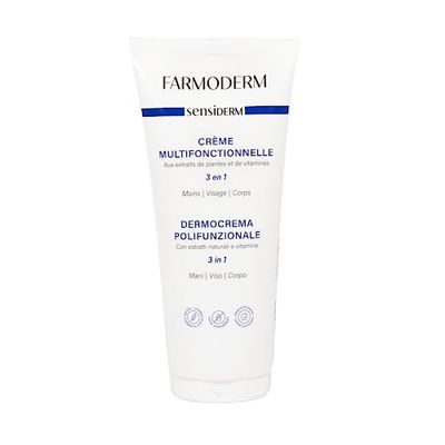 Farmoderm Sensiderm Crème Hydratante Multi-Usages – Visage & Corps – Nourrissante et Protectrice pour Peaux Sèches et Sensibles – Aloe Vera, Beurre de Karité, Vitamine E – 200ml