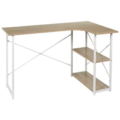Home Deco Factory - HD7108 - Bureau d'dngle Job Blanc Meuble Table d'étude Étagère Intégrée