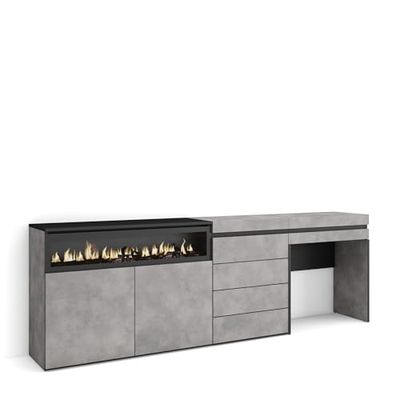 Skraut Home | Buffet, Bahut | Meuble de Rangement | 227x75x35 cm | Chambre à Coucher, pièce | Cheminée électrique | Commode, Buffet | Coiffeuse | Style Moderne | Ciment