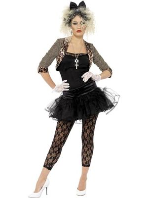 Smiffys Déguisement Femme Années 80, Boléro, Haut, Tutu, Leggings, Gants et Bandeau, Back to the 80's, Serious Fun, 36233 - Noir - Taille 48-50 EU/XL