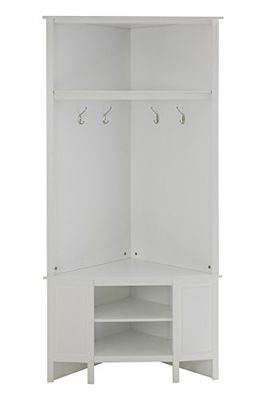 Premier Housewares Corner Coat Rack / 4 Hooks/Clothes Rail/Coat and Shoe Storage Hallway/Storage Unit - White