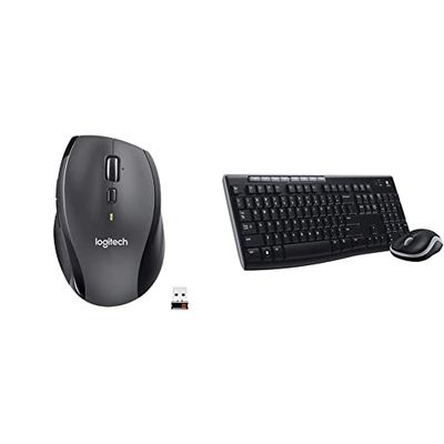 Logitech M705 Marathon Wireless Mouse, 2.4 GHz USB Unifying Receiver, 1000 DPI & MK270 Wireless Keyboard and Mouse Combo for Windows, Compact Black Mouse