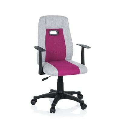 hjh OFFICE 670930 KIDDY Extra krzesło do biurka dla dzieci, z materiału szaro-różowego, ergonomiczne krzesło z podłokietnikami