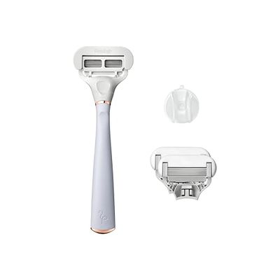 Flamingo Lame per rasoio da donna – Set da barba per donne con manico da barba in viola e oro rosa, 3 lame di ricambio, supporto doccia, rasoio, lamette da rasoio, lame da barba per donne, rasoio
