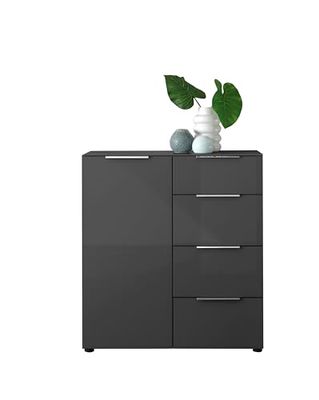Stella Trading Comò SANTORIN Antracite con Frontale in Vetro, (Larghezza x Altezza x profondità), Legno ingegnerizzato, 90 x 99 x 40 cm (B/H/T)