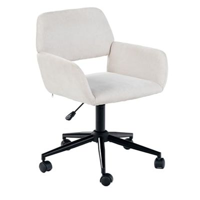 39F FURNITURE DREAM Chaise de Travail compacte pivotante avec Rembourrage en Tissu - Hauteur réglable et Bras de Support - Fonction pivotante et réglable en Hauteur - Beige - 61 x 56 x 76-86 cm