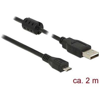 DeLOCK 2 m, USB 2.0-A/USB 2.0 Micro-B - Cabo USB (USB 2.0-A/USB 2.0 Micro-B, 2 m, USB A, micro USB B, 2.0, Male connector, preto)