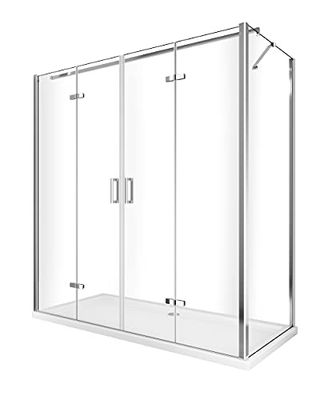 BOX DOCCIA A 2 LATI COMPOSTO DA 1 PARETE FISSA REVERSIBILE + 1 PORTA CON APERTURA TOTALE A LIBRO H 190, VETRO 6 MM (FISSA 67,5-70 + PORTA 158,5-162)