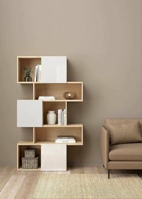 Dmora - Bibliothèque Flavie, Etagère de Bureau, Porte-Livre Mobile, Librairie, 96x32 h166 cm, Chêne Clair et Blanc