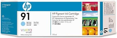 HP 91 C9470A, Cartuccia Originale HP da 500 Pagine, Compatibile con la Stampante HP DesignJet Z6100, Ciano Chiaro