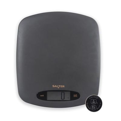 Salter Pebble Digital Kitchen Scale – Electronic Baking Scale, ‘Add & Weigh’ Tare Function, Aquatronic Function, Measures Liquids, 5kg Capacity, Metric/Imperial Measures, LCD Display, Grey