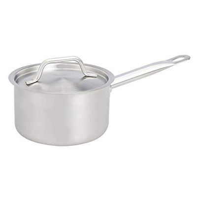 Amazon Basics Cacerola de acero inoxidable con revestimiento de aluminio, lados rectos y tapa, 1.9 litros, Plateado (Anteriormente Marca AmazonCommercial)