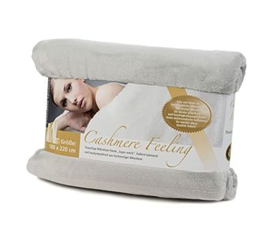 Gözze - Manta de sala de estar sensação caxemira premium, 500 g/m², 180 x 220 cm - prateado