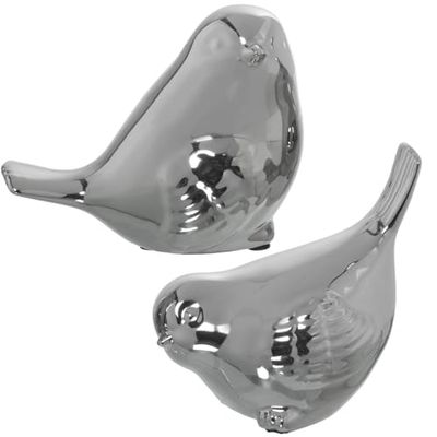 Alexandra House Living Set di Figure in Ceramica Argento Tartaruga Uccello (2 Pezzi)