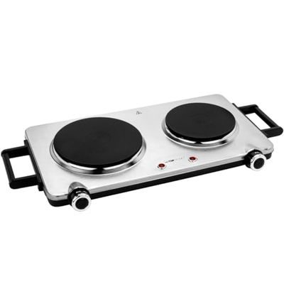 Clatronic DKP 3668 E podwójna płyta grzewcza ze stali nierdzewnej, 2 bezstopniowo regulowane termostaty, uchwyty Cool Touch, obudowa ze stali nierdzewnej, 2500 W