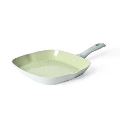 Salter BW09287 Earth 28 cm Poêle à griller carrée - Revêtement céramique sain antiadhésif, sans PFAS, compatible avec les plaques à induction, batterie de cuisine en aluminium forgé, facile à nettoyer