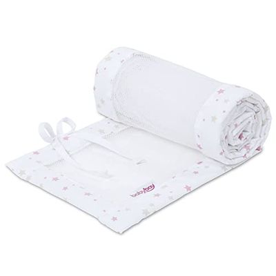 babybay Tour de lit en maille piqué pour modèle Boxspring XXL, blanc mélange d'étoiles sable/baies