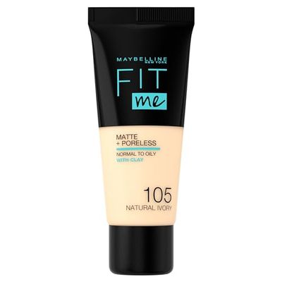 Maybelline New-York - Fond de teint Fluide Fit Me Matte & Poreless - Peaux normales à grasses - Teinte : 105 Ivoire Naturel - 30 ml