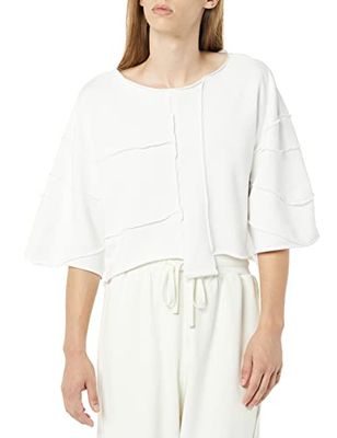 rare/self Haut Unisexe, à Encolure Ronde, avec Coutures Apparentes, Coupe Carrée, en Tissu Éponge, Blanc, Taille 5