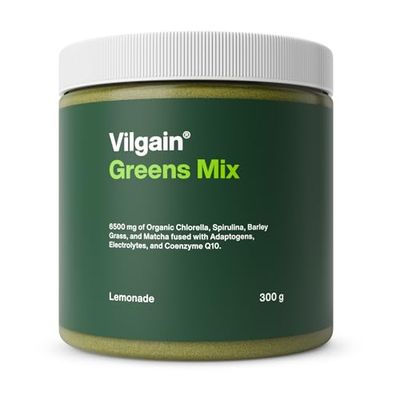 Vilgain Greens Mix | Superfood 13 Active Ingredients, Toxin Detox, Immunity Support & Digestive Support | Energy and Detoxification | Matcha, Co Q10 | Rich in Electrolytes, Adaptogens | 300 g