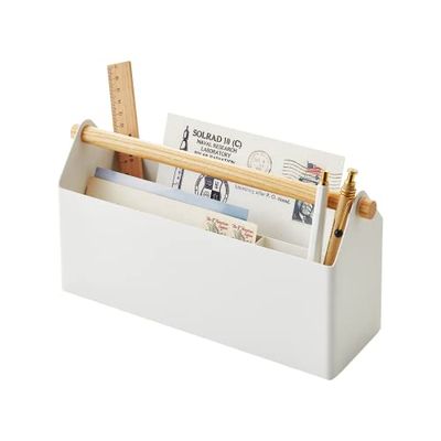 Yamazaki 4152 TOSCA Pen & Letter Stand, white, Steel/Wood, Minimalist, 27 x 8.5 x 13.5 cm